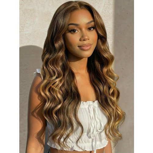 UNice Bye-Bye Slip™ 7x5 Lace Deep Brown with Caramel Higlights Loose Wave Drawstring Glueless Wig