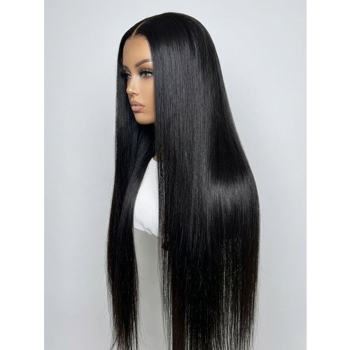 UNice 13x4 Pre Everything Glueless Lace Black Straight Bleached Knots Drawstring Wig No Baby Hair 150% Density