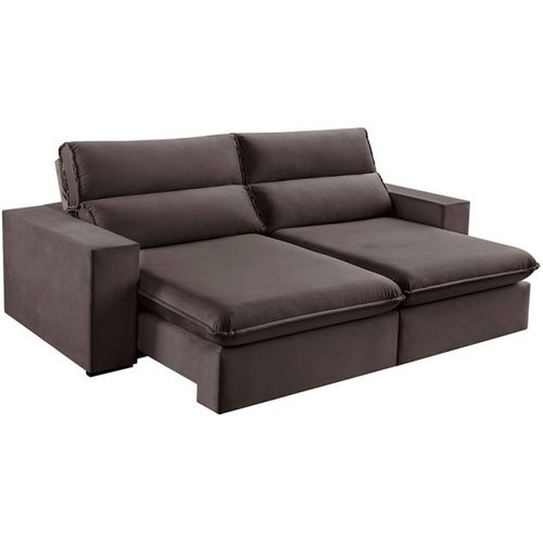 Sofá 4 Lugares Retrátil E Reclinável Free Veludo Cinza 250 Cm