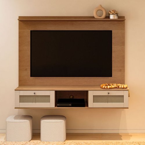 Painel Para Tv Até 75 Polegadas Trama 2 Pt Cinamomo E Off White