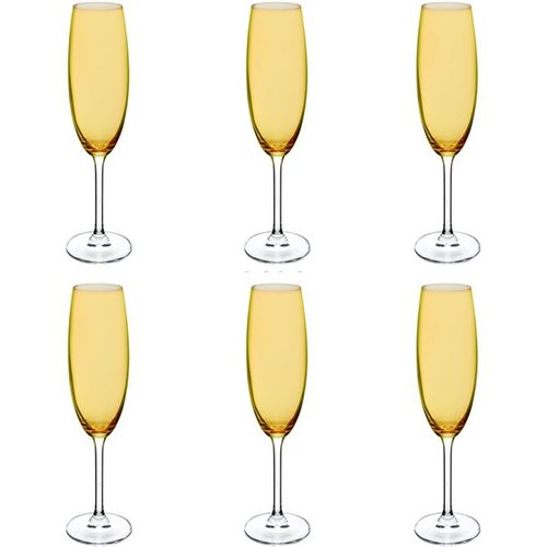 Kit Com 6 Taças De Champagne Gaston Amarelo 220 Ml
