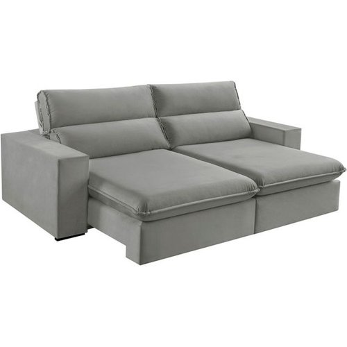 Sofá 4 Lugares Retrátil E Reclinável Free Veludo Cinza Prateado 250 Cm