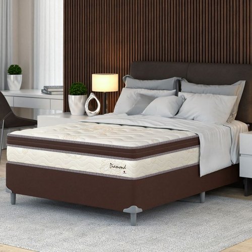Cama Box Casal Com Colchão Diamond Euro Mr (63x138x188) Bege E Marrom