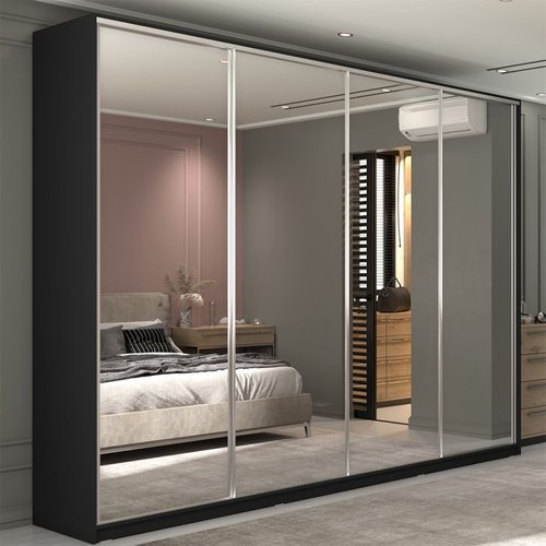 Guarda-roupa Casal Com Espelho Zermatt 100% Mdf 4 Portas 6 Gavetas Preto