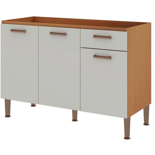 Balcão Para Pia Essência 100% Mdf 3 Portas 1 Gaveta Freijó E Off White