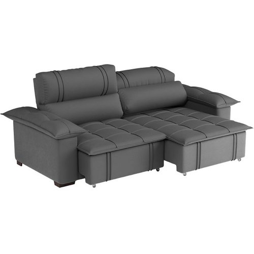 Sofá 4 Lugares Retrátil E Reclinável Zurique Suede Cinza