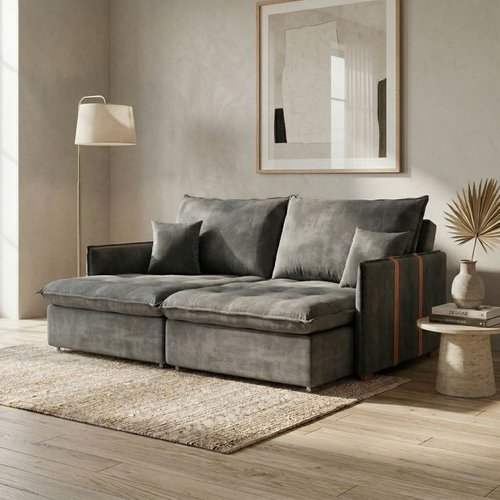 Sofá Retrátil Sem Caixa 3 Lugares Solomons Velosuede Grafite 180 Cm