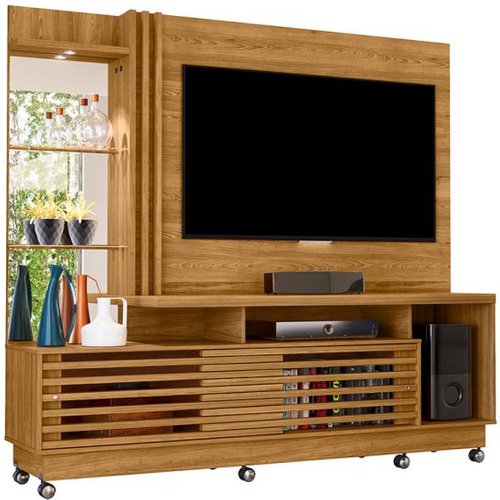 Estante Para Home Theater E Tv Até 60 Polegadas Com Rodízios Frizz Cumaru