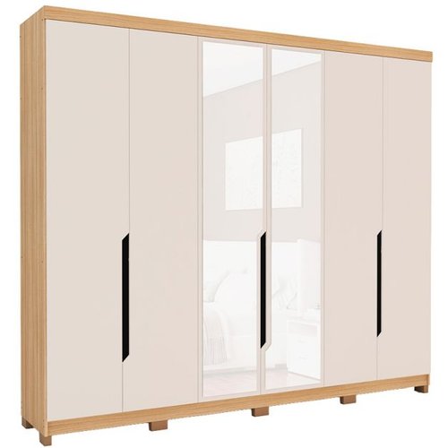 Guarda-roupa Casal Com Espelho Barcelona 6 Portas 4 Gavetas Carvalho E Off White