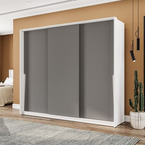 Guarda-roupa Casal Porto 3 Portas 4 Gavetas Branco E Cinza