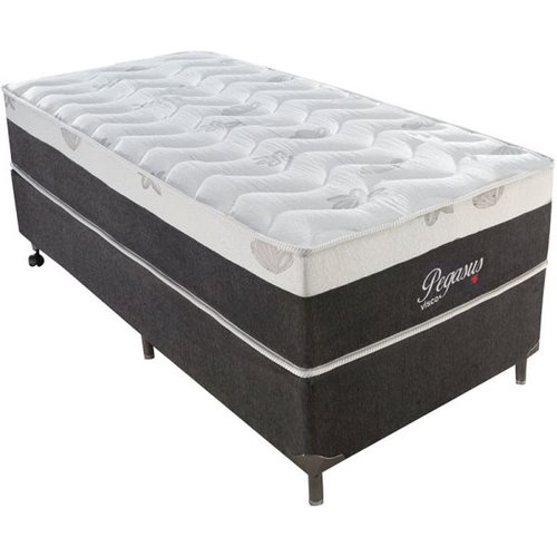 Cama Box Solteiro Pegasus Com Colchão Solteiro Molas Ensacadas Cinza E Branca