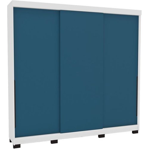 Guarda-roupa Casal Madrid 3 Portas 4 Gavetas Branco E Azul