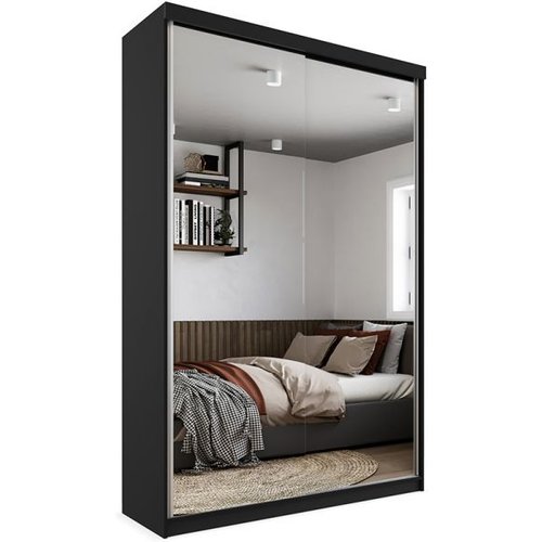 Gaurda-roupa Solteiro Com 2 Espelhos Geneve 100% Mdf 2 Portas 2 Gavetas Preto