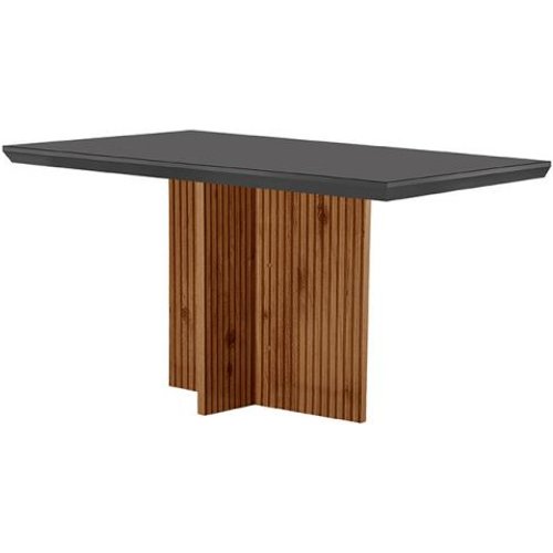 Mesa De Jantar Retangular Com Tampo De Vidro Ane Ripado Imbuia E Grafite
