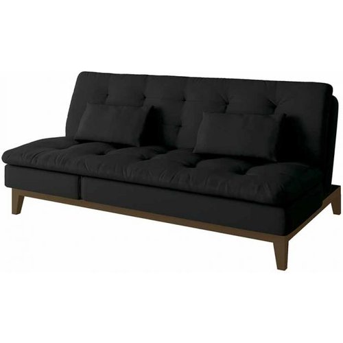 Sofá-cama 3 Lugares Casal Amanda Com Pés De Madeira Preto