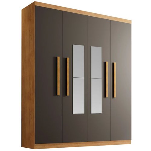 Guarda-roupa Solteiro Com Espelho Malibu 100% Mdf 4 Portas 2 Gavetas Imbuia E Grafite