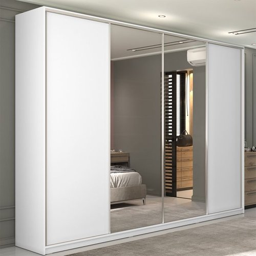 Guarda-roupa Solteiro Com Espelho Zermatt 100% Mdf 4 Portas 6 Gavetas Branco