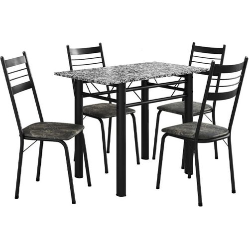 Conjunto De Mesa Retangular Com Tampo De Granito E 4 Cadeiras Palma Revestimento Sintético Floral Dourado E Preto 100 Cm
