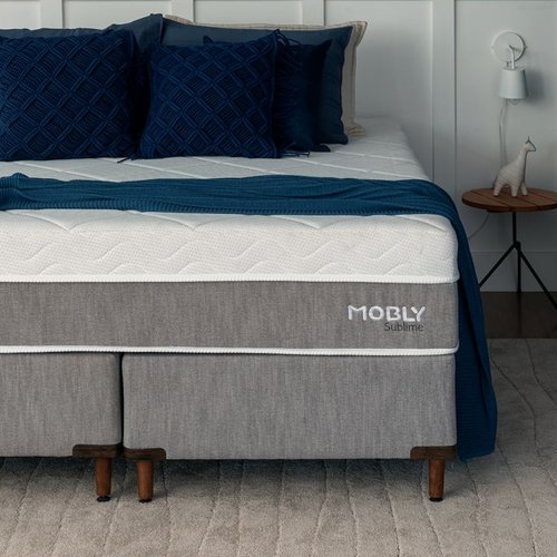 Cama Box King Com Colchão Sublime Mola Ensacada E Espuma Viscoelástica (32x193x203) Cinza E Branco