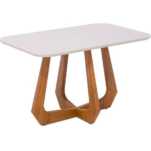 Mesa De Jantar Retangular Com Tampo De Vidro Off White Bromélia Cinamomo 130 Cm