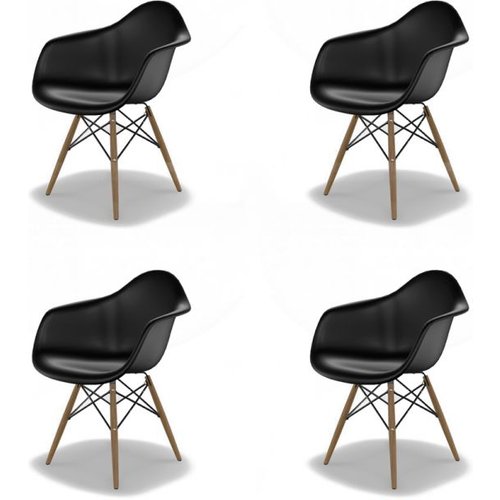 Conjunto Com 4 Cadeiras Eames Arm Dsw Preto E Madeira