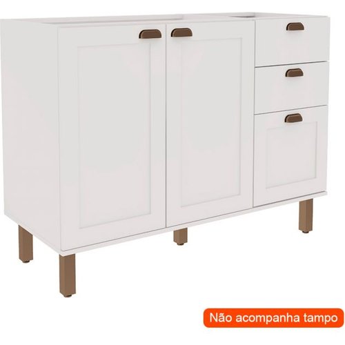 Balcão De Cozinha Iluminata 2 Portas 3 Gavetas Branco 120 Cm