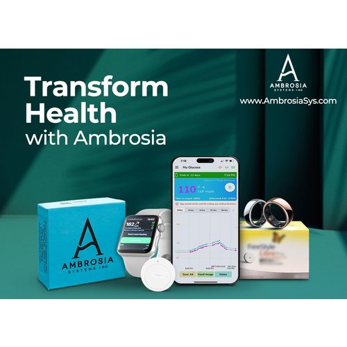 Ambrosia Real-Time CGM 12-Month Service with A-Ring: Advanced Glucose & Stress Monitoring