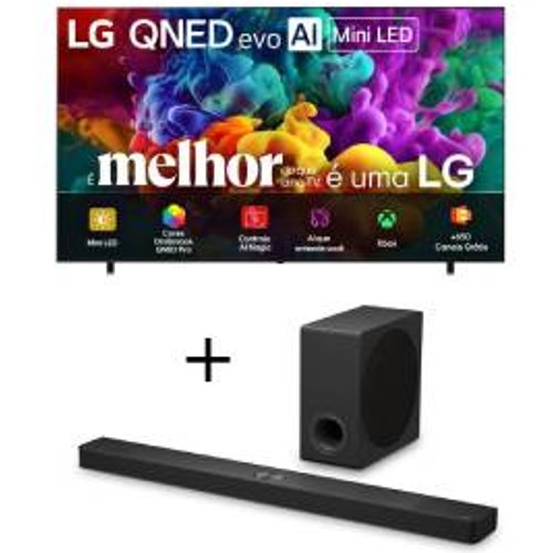 Smart TV LG QNED evo Mini LED AI 4K QNED85 100 polegadas 2026+Soundbar LG S90TY – 570W RMS, Dolby Atmos, 5.1.3 Canais, DTS:X, AI Room Calibration Pro, AI Sound Pro, Sem fios, WOW Orchestra, Conexões Múltiplas - 100QNED85.S90TY