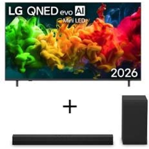 Smart TV LG QNED evo Mini LED AI 4K QNED80 65 polegadas 2026+Soundbar LG S40T - 300W RMS, 2.1 Canais, Dolby Digital, Sem fios, Bluetooth 5.3, Entrada Óptica, HDMI, AI Sound Pro - 65QNED80.S40T