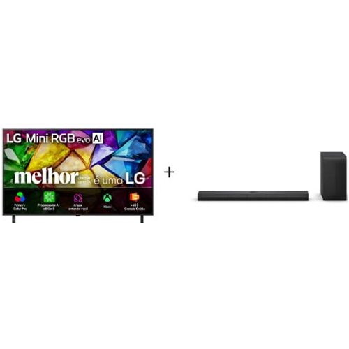 Smart TV LG Mini RGB evo AI 4K MRGB85 86 polegadas 2026 - Soundbar LG S70TY Dolby Atmos com configuração de canais 3.1.1 e 400W RMS - 86MRGB85.S70TY