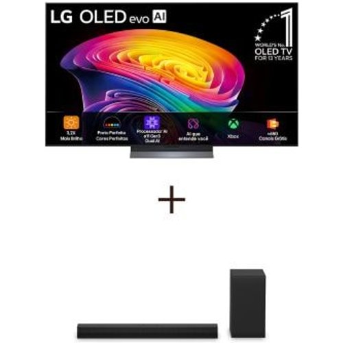 Smart TV LG OLED evo AI 4K C6 65 polegadas 2026+Soundbar LG S40T - 300W RMS, 2.1 Canais, Dolby Digital, Sem fios, Bluetooth 5.3, Entrada Óptica, HDMI, AI Sound Pro - OLED65C6.S40T