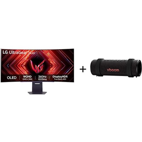 Monitor Gamer LG UltraGear OLED Curvo – Tela OLED 45” + Caixa de Som Bluetooth LG xboom Grab by will.i.am - East LA - 45GS95.GRAB