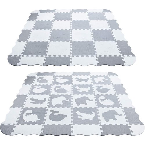 Relaxdays Tapis Puzzle Étoiles 8 Pièces Mousse EVA - Tapis De Jeu Bébé Enfant 50x50cm Blanc Gris Sans Substances Nocives