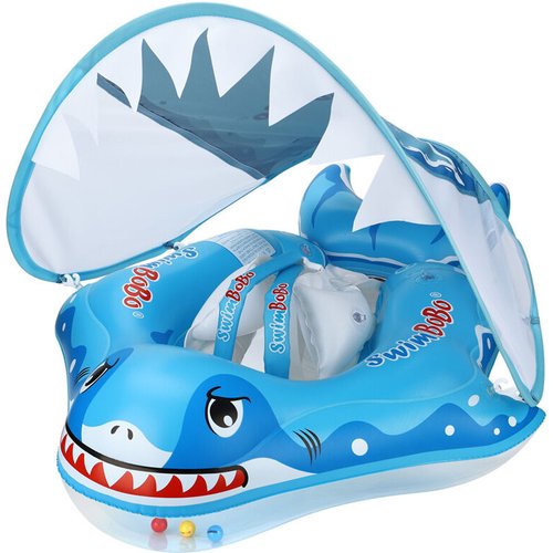 Bouée bébé requin cartoon avec auvent anti-UV amovible - Flotteur piscine sécurisé pour nourrisson Bouée bébé requin cartoon avec auvent anti-UV amovible - Flotteur piscine sécurisé pour nourrisson