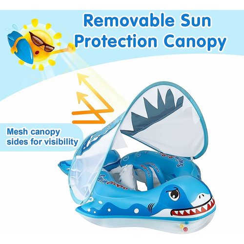 Bouée Bébé Petit Design Baleine Avec Capote Solaire Amovible - Flotteur Bébé 9-36 Mois - Protection UV50+ - Orange