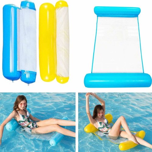 2 Pièces Hamac Gonflable Piscine 4 En 1 - Matelas Filet Semi-Immergé Fauteuil Pour Adultes Et Enfants