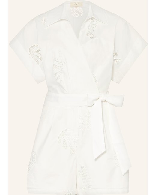 Suncoo Suncoo Jumpsuit Tracy In Wickeloptik Mit Lochspitze weiss