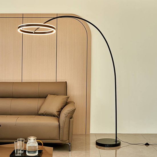 Lucande LED-Bogenlampe Yekta, schwarz, 183 cm, dimmbar