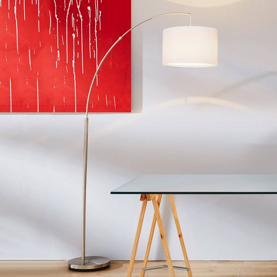 Stehleuchte Clarie, weiß, eisenfarben, 180 cm, Stoff/Metall