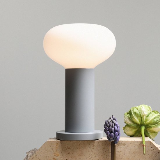 Tischleuchte Flo, grau, Ø 19 cm, Glas