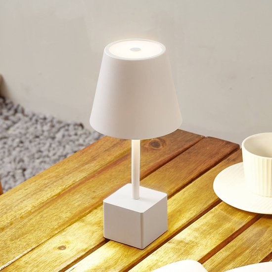 Lindby LED-Akkutischleuchte Janea CUBE, weiß, Metall