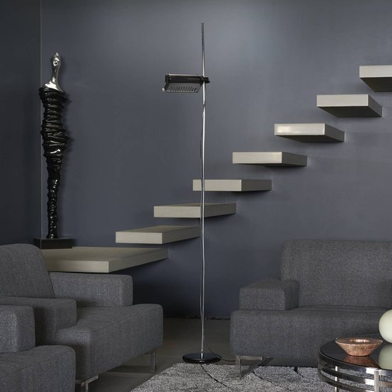 Oluce LED-Stehleuchte Colombo, schwarz/chrom, Metall