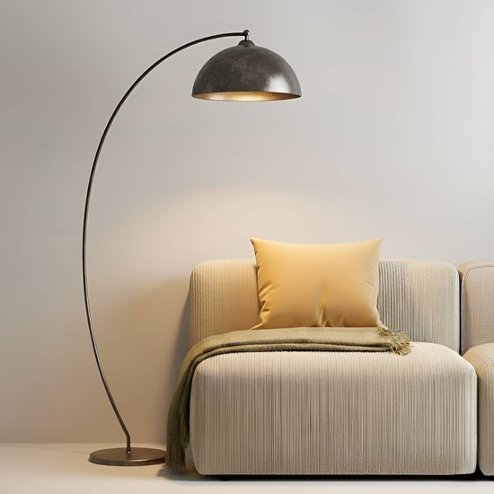 Lindby Bogenlampe Jonera, grau, Metall, E27, 185 cm hoch