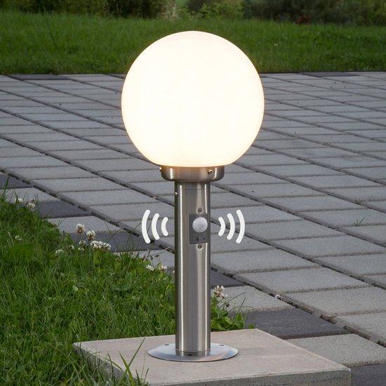 Lindby Sockellampe Vedran, 45 cm, Edelstahl, Sensor