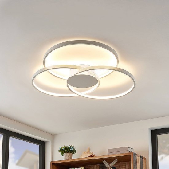 Lindby LED-Deckenleuchte Riley, weiß, Metall, 80 cm, dimmbar
