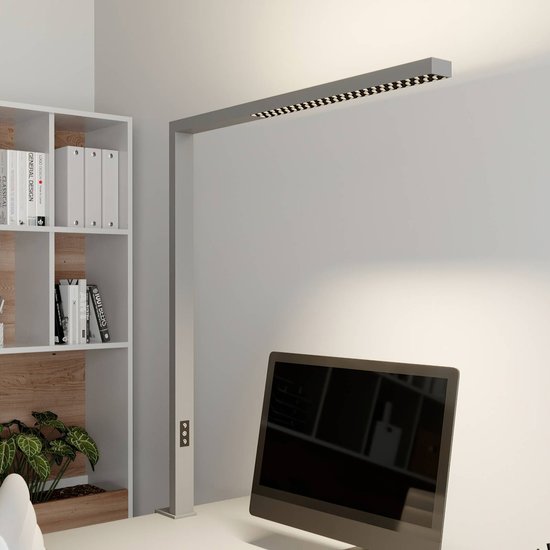 Arcchio LED-Büro-Klemmlampe Jolinda, silber, Metall, dimmbar