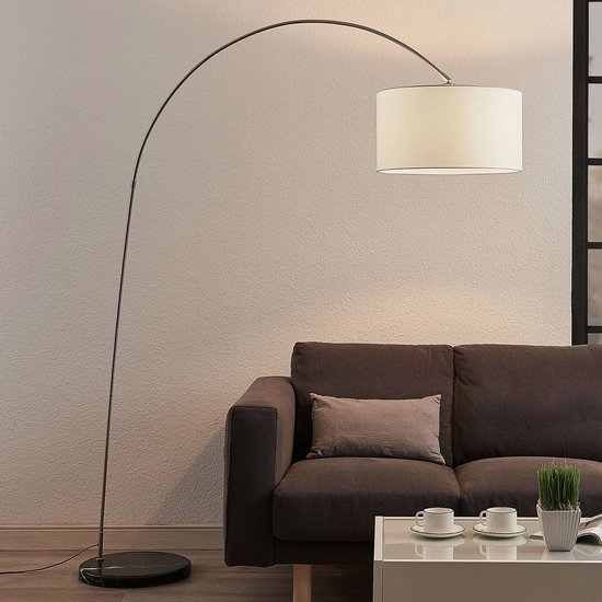 Lindby Bogenlampe Belinda, weiß, Textil, Marmor, 200 cm, E27