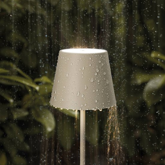 LED-Akku-Stehlampe Nuindie IP54 120 cm rund USB-C dünenbeige