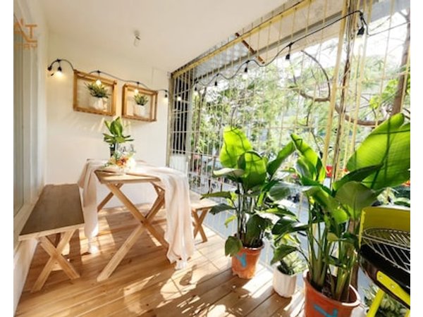 Sunny Old Quarter Apartment Near Train Street - Big Balcony Kitchen- Self Check-in
