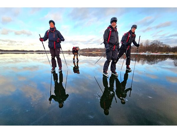 Nordic Ice Skating on a Frozen Lake in Stockholm